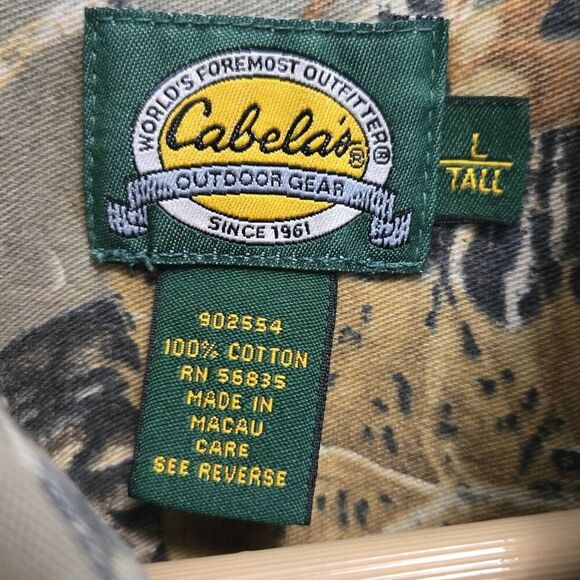 Cabelas Mens Shooting Shirt L Tall Button Up Quilted Shoulder Camo Tan Canvas - Picture 3 of 14